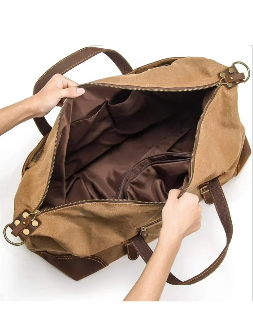 Emissary Duffle Bag Brown Leather & Waxed Canvas Large Travel Weekender For Men